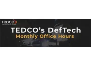 TEDCO’s DefTech Monthly Office Hours banner on a dark background