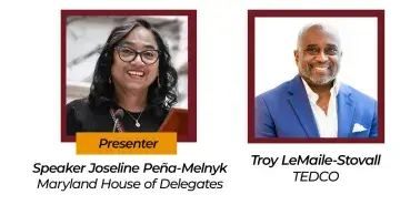 Graphic with headshots of presenters Joseline Peña-Melnyk and Troy LeMaile-Stovall.