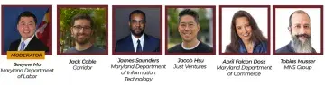 Graphic with six professional headshots, each labeled with a name and title.